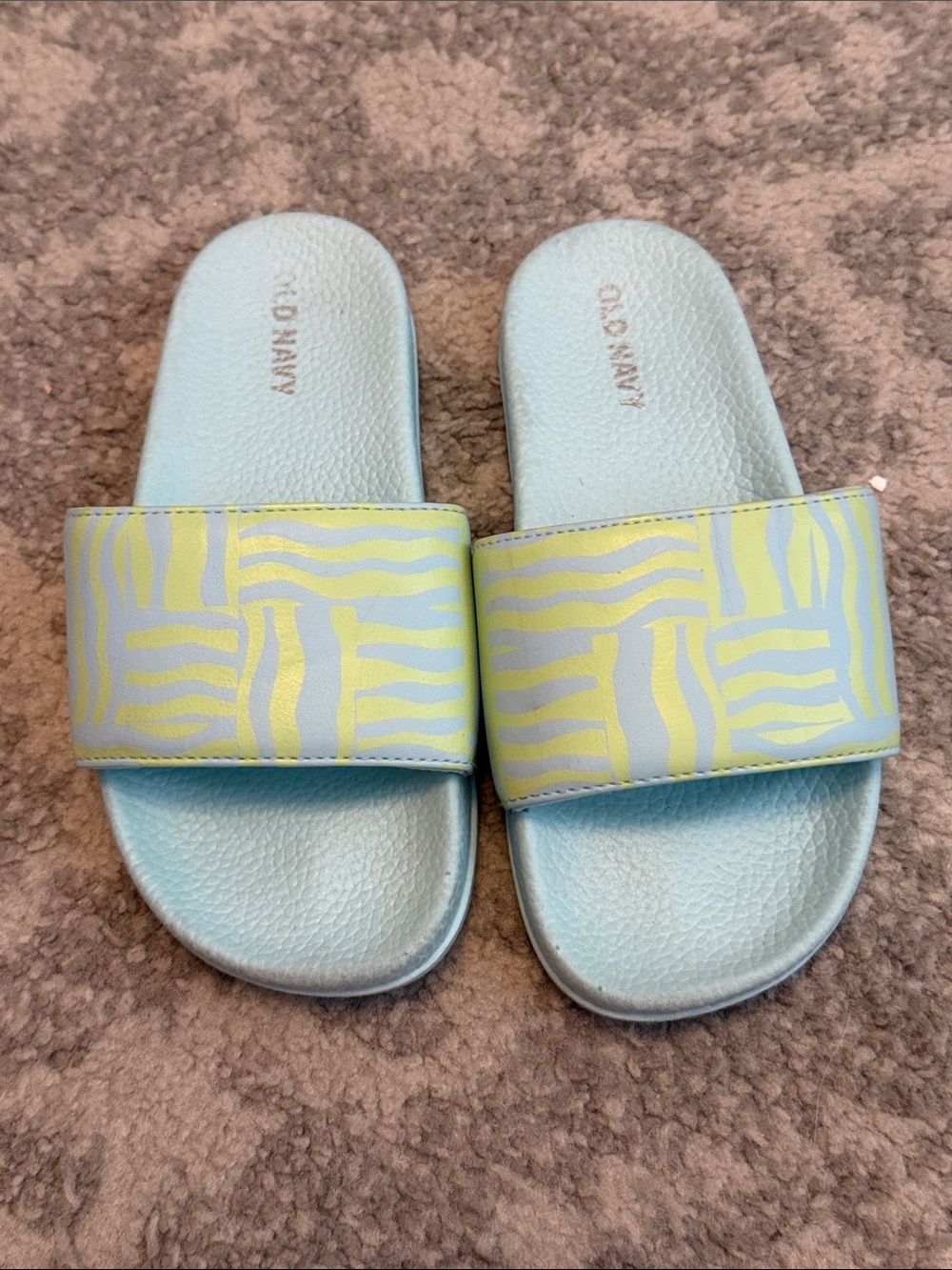 Old Navy Light Blue and Yellow Kids Slide Sandals with Patterned Strap